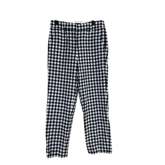 J Crew Holland Linen Straight Leg Checkered Pants Ankle Pockets 00 Black White - Picture 13 of 14